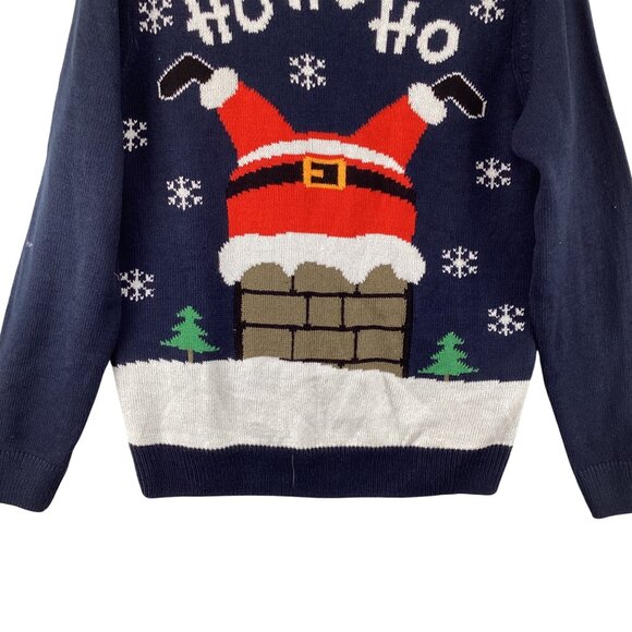 Jean Pascale Christmas Sweater Size Medium Holiday Blue Ho Ho Ho Santa Festive - Picture 4 of 7